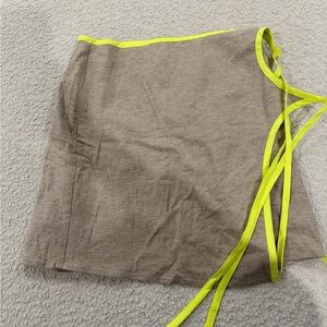 Anthropologie Tan Wrap Skirt with Bright Yellow Trim